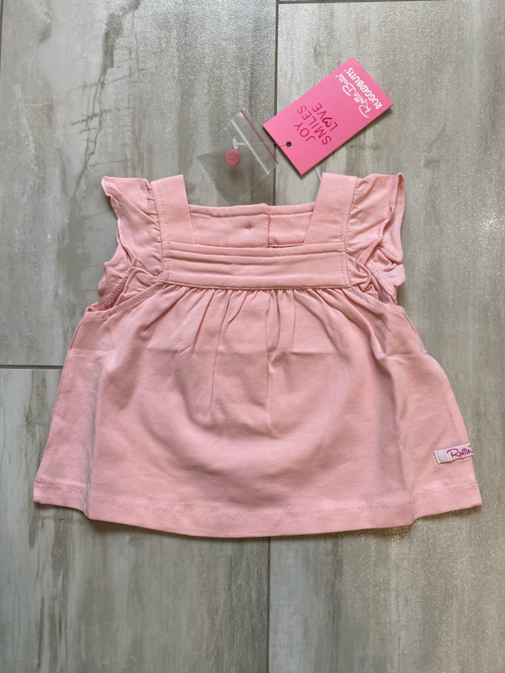 NWT RuffleButts Essentials Baby Pink Square Neck Flutter Sleeve Top girls 3-6M